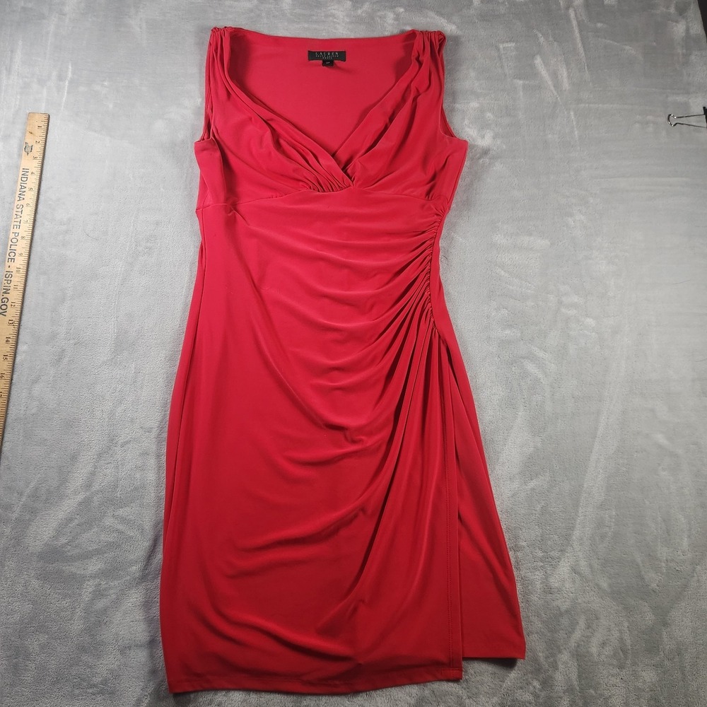 Lauren Ralph Lauren Ruched Dress Size 12P Pink Summer Wedding, Cocktail